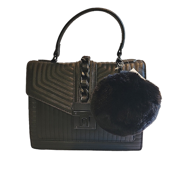 Aldo Bags Aldo Jerilini Top Handle Satchel With Pom Pom Key Chain Black Poshmark
